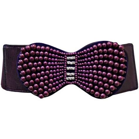 Purple Rhinestone Pearl Encrusted Elastic Cinch Belt Purple