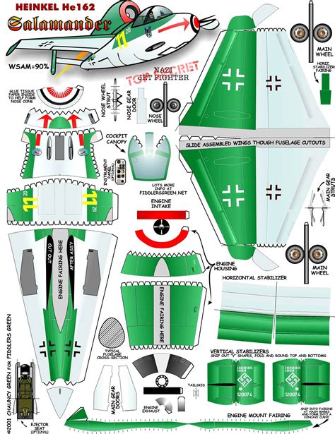 Heinkel He 162 Salamander Avião de papel Aviões de papel Modelos de