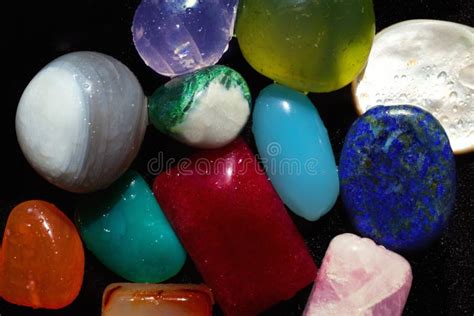 Multi Colored Semi Precious Stones On Black Close Up Stock Image