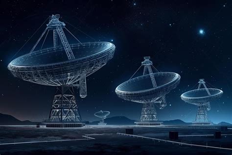 3d rendering of satellite dish in space with starry sky background ...