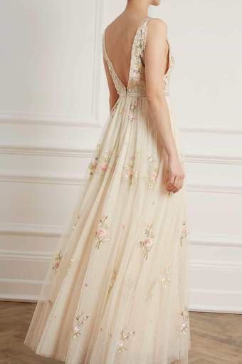 Needle Thread Petunia Floral Embroidered Maxi Gown Champagne