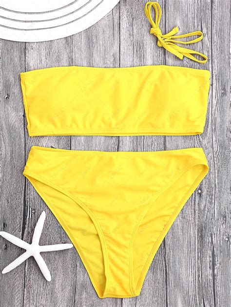 Padded High Cut Bandeau Bikini Set In Yellow Zaful 2024