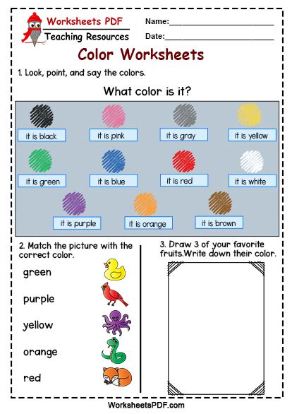 Look Point And Say The Colors Worksheets Pdf