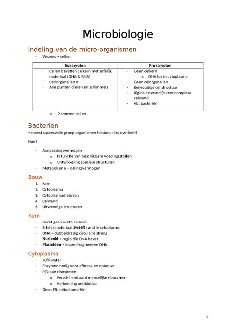 Microbiologie Samenvatting Z Microbiologie Indeling Van De Micro