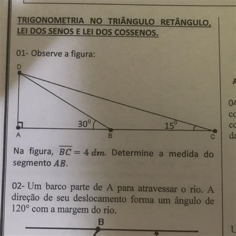 Na Figura BC 4dm Determine A Medida Do Segmento AB Brainly Br