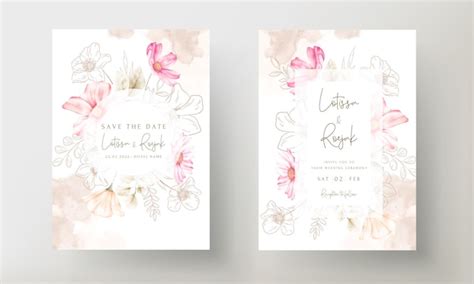 Premium Vector | Invitation card template with beautiful pink flower ...