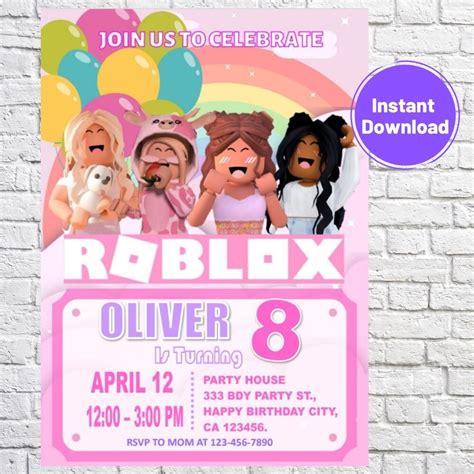 Roblox Girls Birthday Invitation Printable