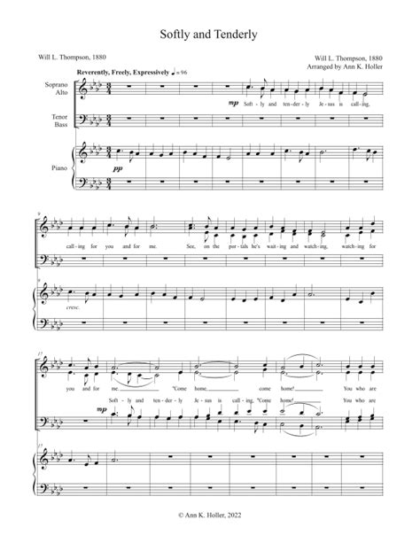 Softly And Tenderly Arr Ann K Holler 2022 Sheet Music Will L