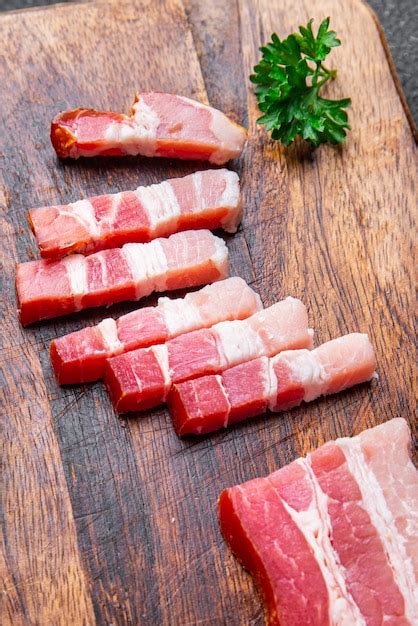 Premium Photo Slice Bacon Pork Strips Lard Smoked Meat Meal Food