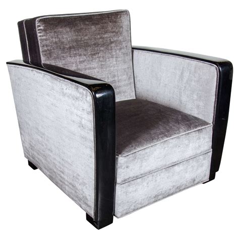 Art Deco Club Chair In Black Lacquer With Velvet Upholstery At 1stdibs