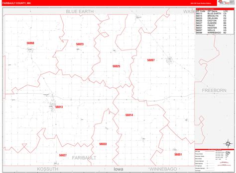 Faribault County Mn Zip Code Wall Map Red Line Style By Marketmaps