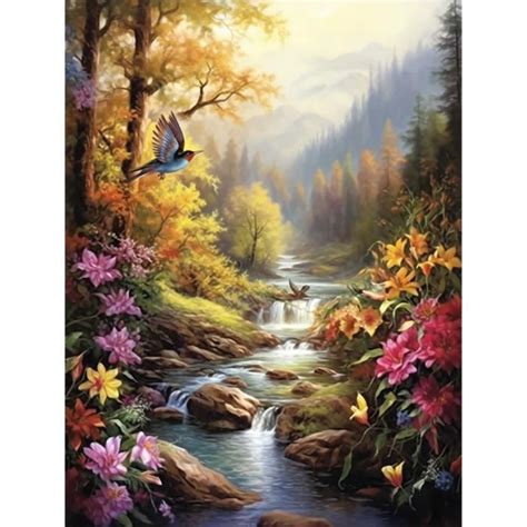 Bimkole 5D Diamond Painting DIY Kits Oiseau Fleur Landscape Peinture D