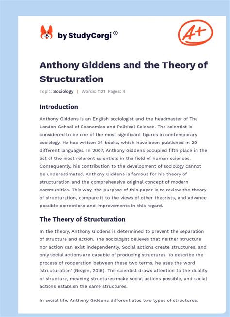 Anthony Giddens and the Theory of Structuration | Free Essay Example