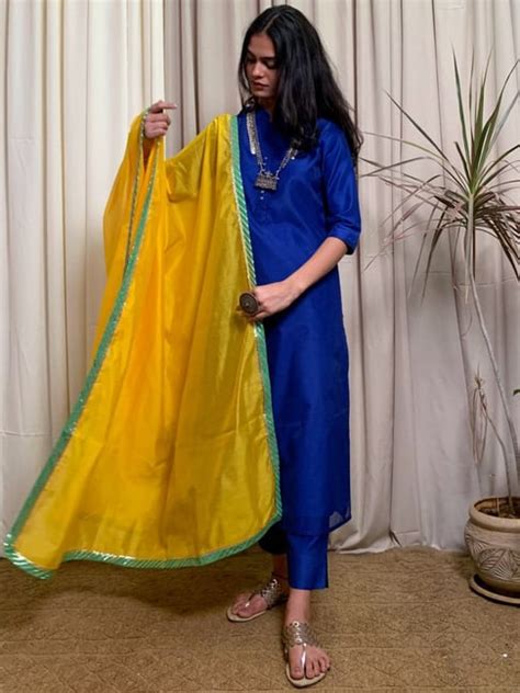 Buy Desi Weavess Royal Blue Kurta Pant Set With Dupatta For Women