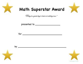 Math Superstar Award Freebie by Teaching Teal | Teachers Pay Teachers