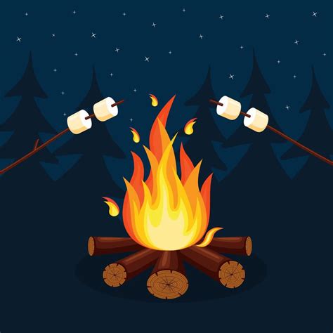 Cartoon Fire Flames Bonfire Campfire Isolated On Background Vector