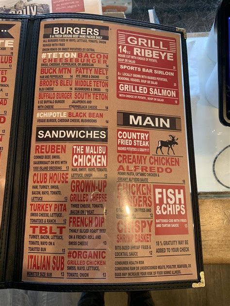 Menu At O Rourkes Bar Grille Driggs