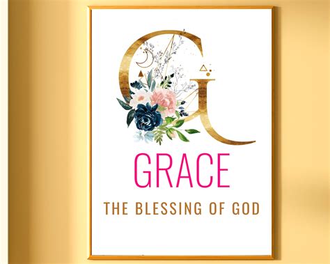 Grace Name Meaning Wall Art Printable Baptism Gift Nursery Etsy UK