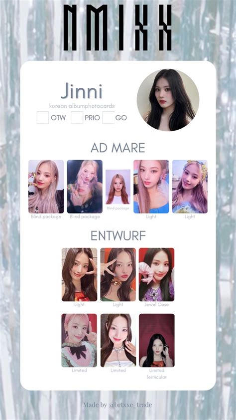 NMIXX JINNI KOREAN ALBUM PHOTOCARD TEMPLATE Pop Collection Kpop