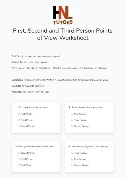 First Second And Third Person Points Of View Worksheet Worksheets Library