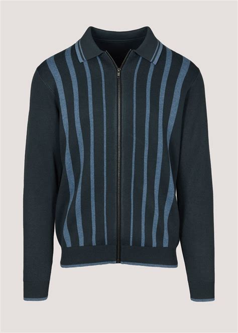 Navy Stripe Zip Collar Cardigan Matalan