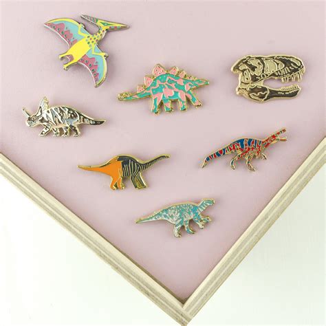 Enamel Pin Set Dinosaurs Dinosaur Pins Badges T Rex Skull Etsy