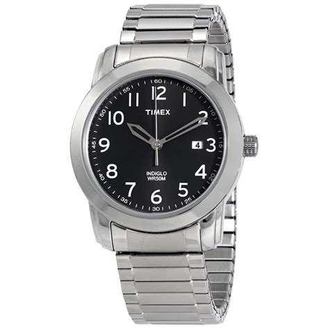 Timex Black Dial Men S Stainless Steel Watch T2P132GP Timex Watches