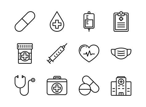 Medical And Healthcare Icon Set Outline Style Vector Art At