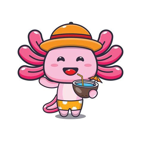 Schattig Axolotl Stripfiguur Mascotte Drink Verse Kokosnoot 8033554