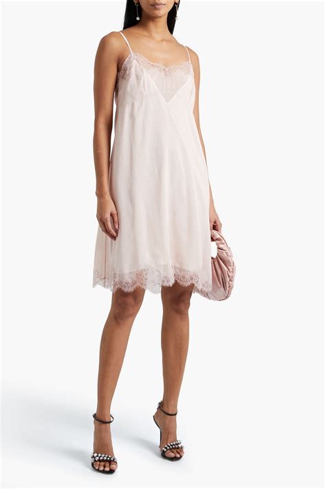 Valentino Lace Trimmed Stretch Silk Georgette Mini Slip Dress In Blush