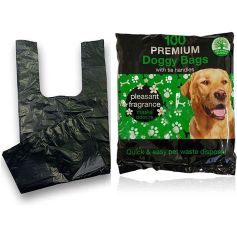 100 pcs Premium Doggy Bags with Tie Handles Biodegradable Dog Waste ...