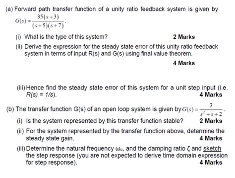 Solved A Forward Path Transfer Function Of A Unity Ra