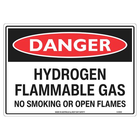 Danger Hydrogen Flammable Gas No Flames Sign Next Day Safety