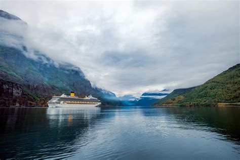 Cruise Ship, Cruise Liners On Sognefjord or Sognefjorden, Flam Norway ...