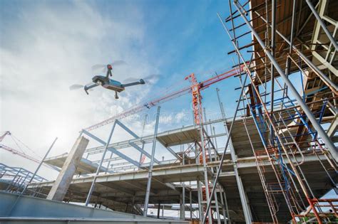 Drone Over Construction Site Video Surveillance Or Industrial