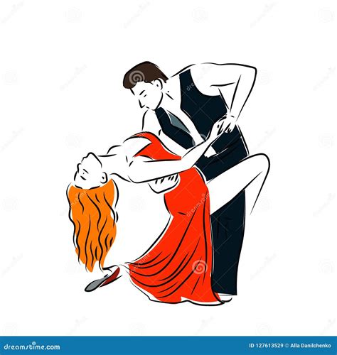 Man And Woman Dancing Couple Tango Retro Line Art Man And Woman