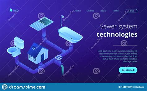 P Gina 3D De Aterrissagem Isom Trica Do Conceito De Sistema Do Esgoto