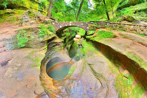 Devils Bathtub And Bridge At Hocking Hills By Lisa Wooten