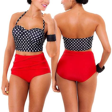 Bikini Retro Push Up Talla Mediana Traje De Baño Rojo Negro 399 00