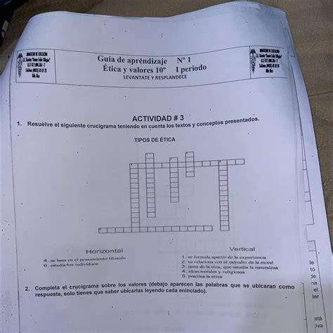 Actividad Resuelve El Siguiente Crucigrama Teniendo En Cuenta