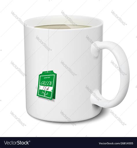 Mug Green Tea White Mug Realistic Isolated 3d Vector Image