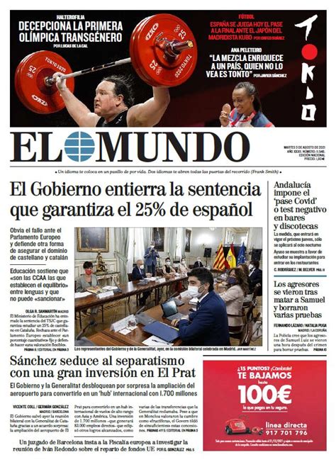 Cover Of EL MUNDO For Tuesday August 3 2021 Teller Report