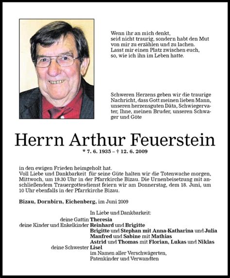 Todesanzeigen Von Arthur Feuerstein Todesanzeigen Vorarlberger