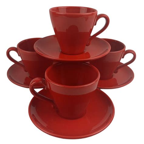 Metlox Mardi Gras Atomic Red Cups And Saucers Set Of 4 Vintage Poppy