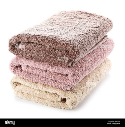 Stack Of Clean Towels On White Background Stock Photo Alamy