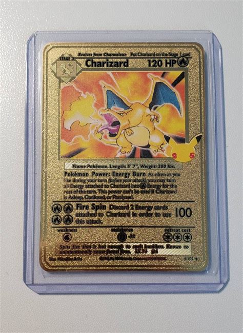 Pokemon Charizard 25th Anniversary Textured Gold Metal Custom Etsy