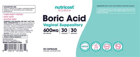 Nutricost Boric Acid Vaginal Suppository Mg