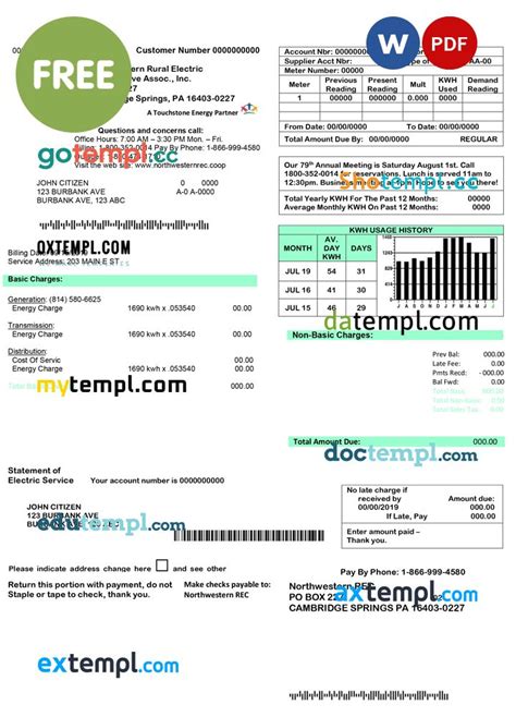 Usa Northwestern Rural Electric Utility Bill Download Example Fully