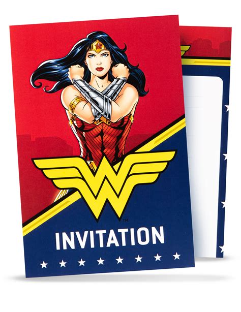 8 Cartes D Invitation Avec Enveloppes Wonder Woman 10x16cm Vegaooparty