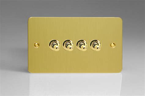 Varilight Ultraflat Brushed Brass 4 Gang 10a 1 Or 2 Way Toggle Switch Twin Plate Switch